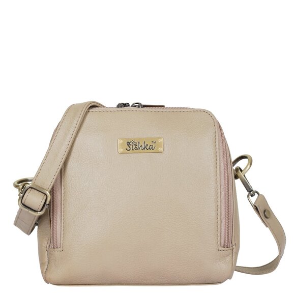 Ladies Taupe Crossbody Sling Bag – Leather Over the Shoulder Purse for Handbag - Picture 1 of 9